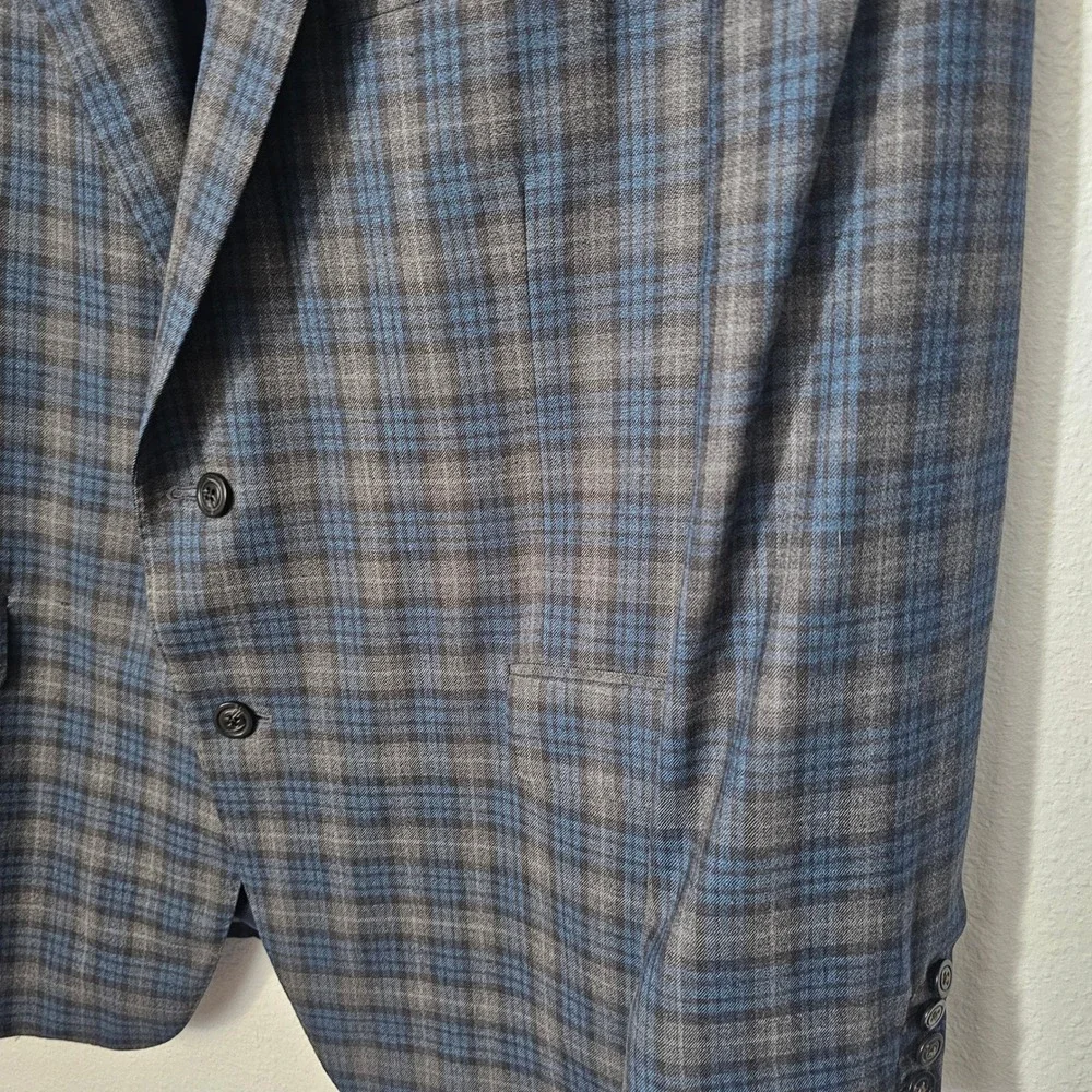 Samuelsohn Performance Mens Plaid‎ Blazer Jacket Wool Blend Blue Gray Size 48 - Picture 2 of 8
